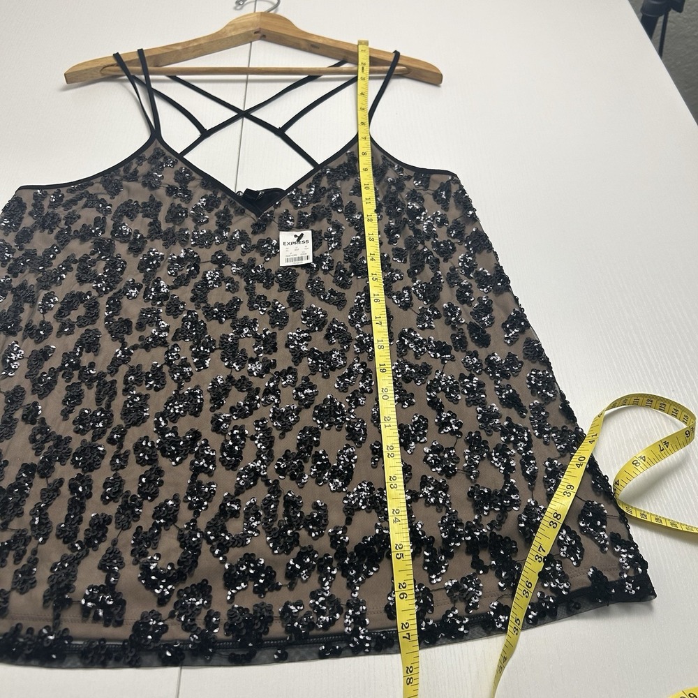 Express Black Sequin V-Neck Spaghetti Strap Camisole Tank Top Size L Glam NWT - Picture 9 of 10